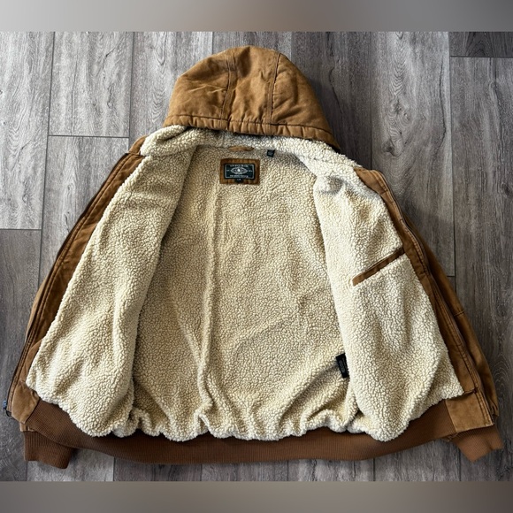 GH Bass & Co Jacket Mens LRG Sherpa Lined Brown Duck Canvas Hooded Coat Workwear - Picture 5 of 15